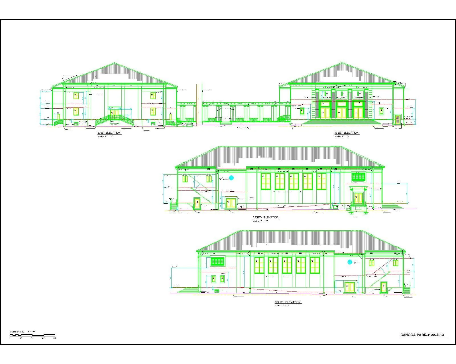 Exterior elevations, 1938 building — delivered CAD