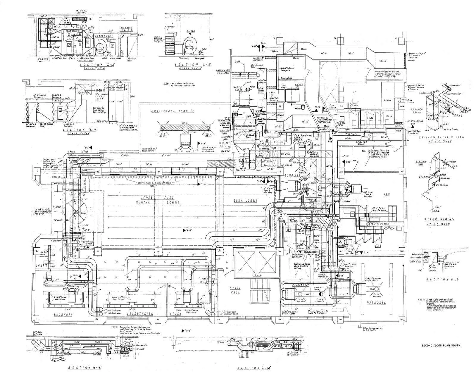 Mechanical plan and sections — source drawing